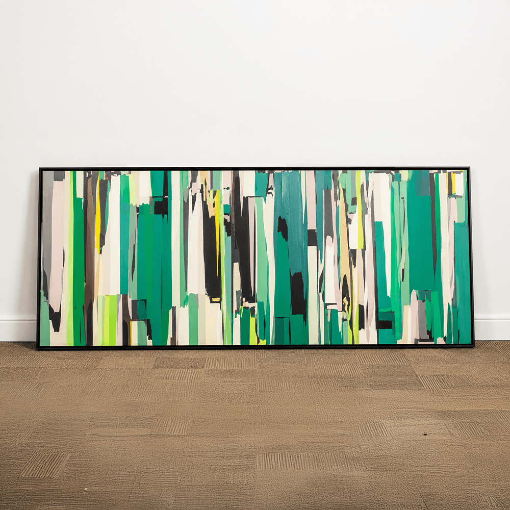 Quadro tela em canvas - COMPOSIÇÃO ABSTRATA 640 -  225x90cm - Moldura Canaleta Alta Preta